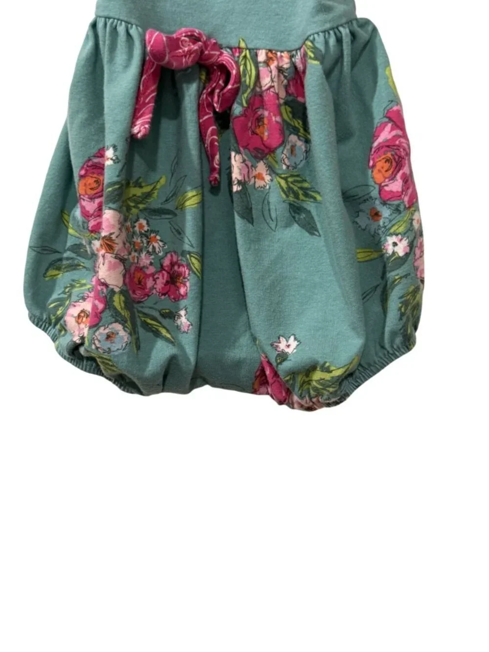 Floral Baby Girl Romper By Ricrac & Ruffles Size 3-6M Green & Pink Sleeveless Co